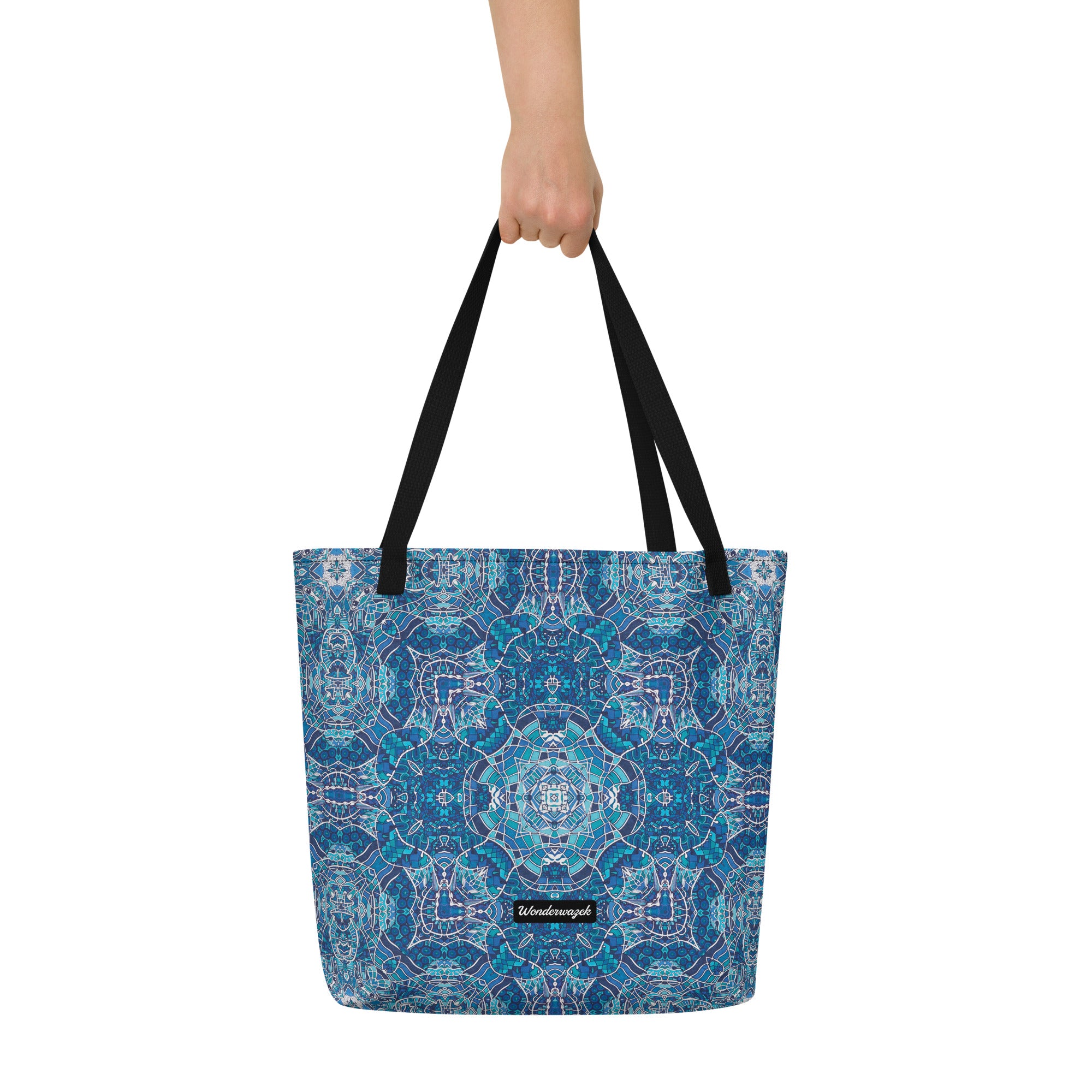Strandtasche • Wassergeister – Kaleidoskop 1, blau, weiß - Wonderwazek