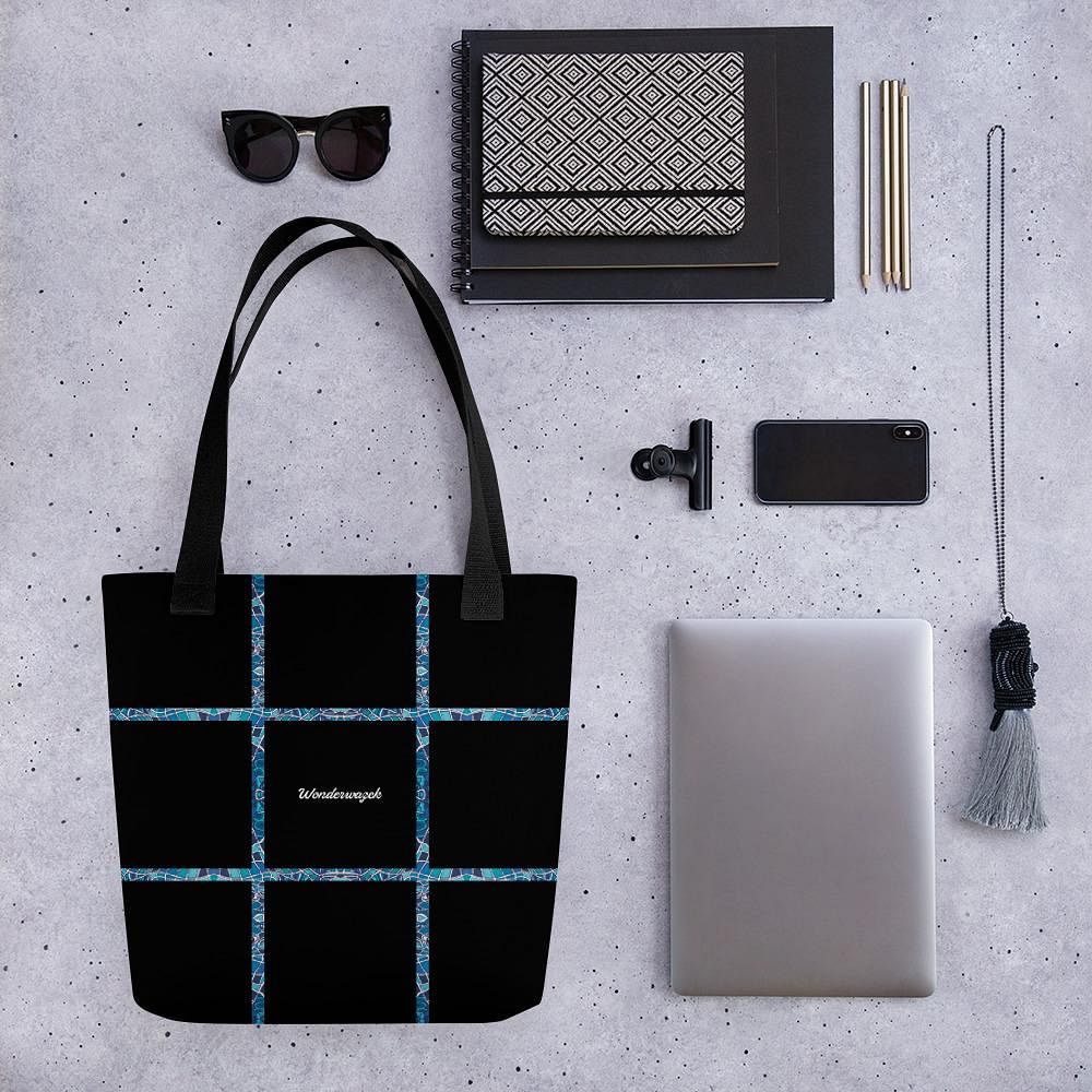 Einkaufstasche • dezente Akzente, Linien – blau, schwarz - Wonderwazek