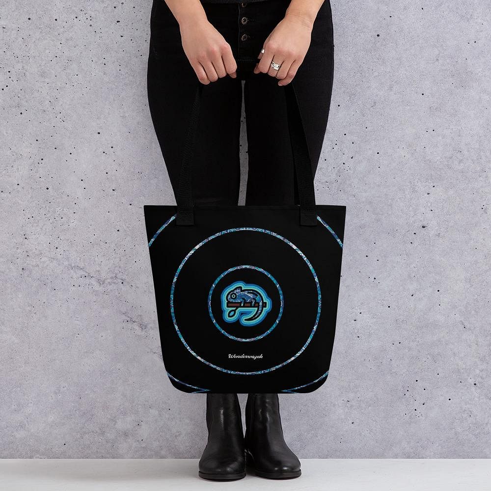 Einkaufstasche • dezente Kreise, Chamäleon – blau, schwarz - Wonderwazek
