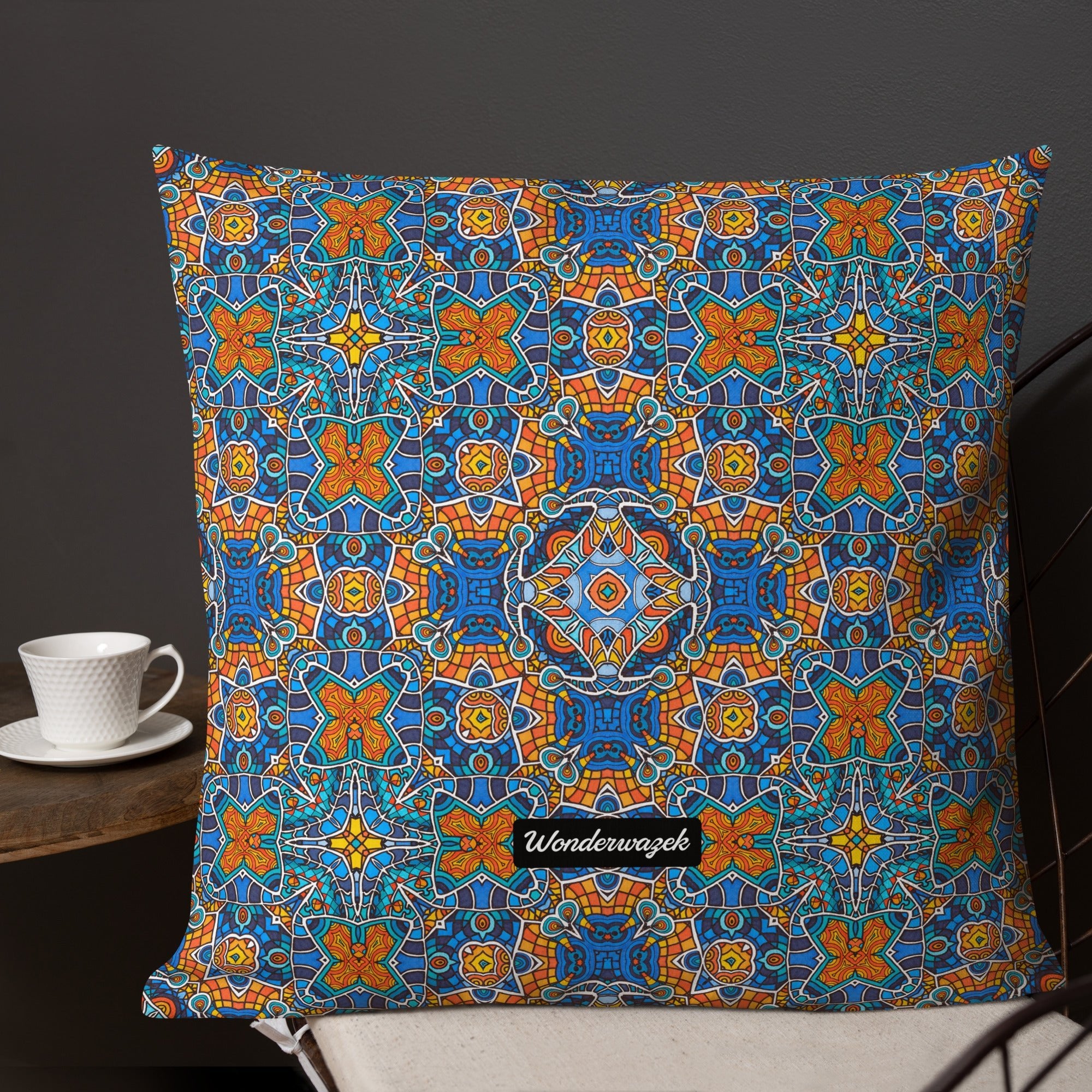 Kissen • Blankas Blumen – Kaleidoskop 1, blau, orange - Wonderwazek