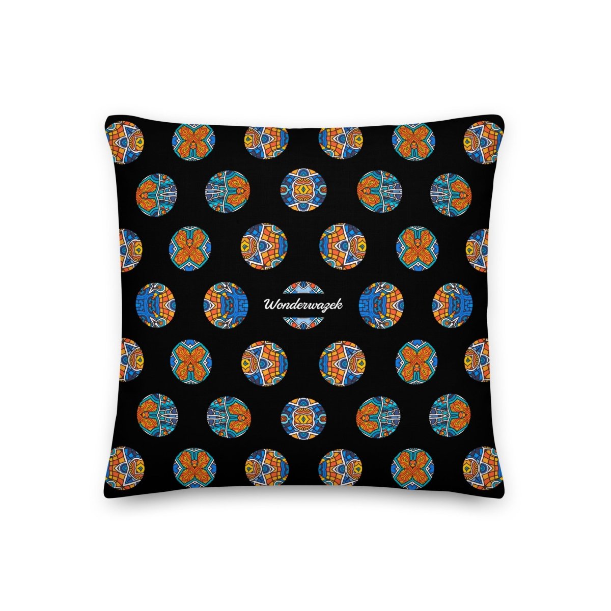 Kissen • Blankas Blumen – Punkte, blau, orange, schwarz - Wonderwazek