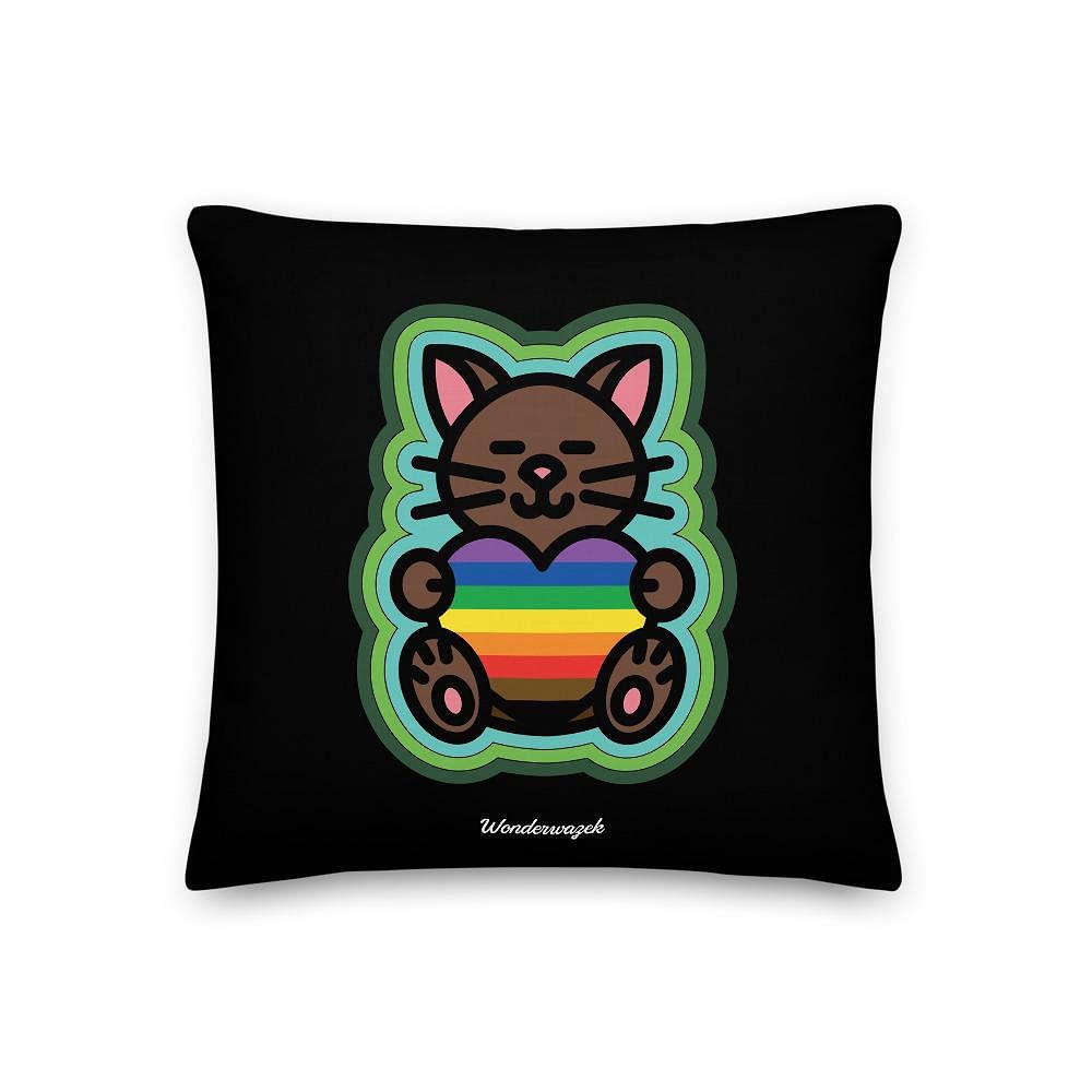 Kissen • Diversität 🌈 Katze mit Herz – Regenbogen, grün, schwarz - Wonderwazek