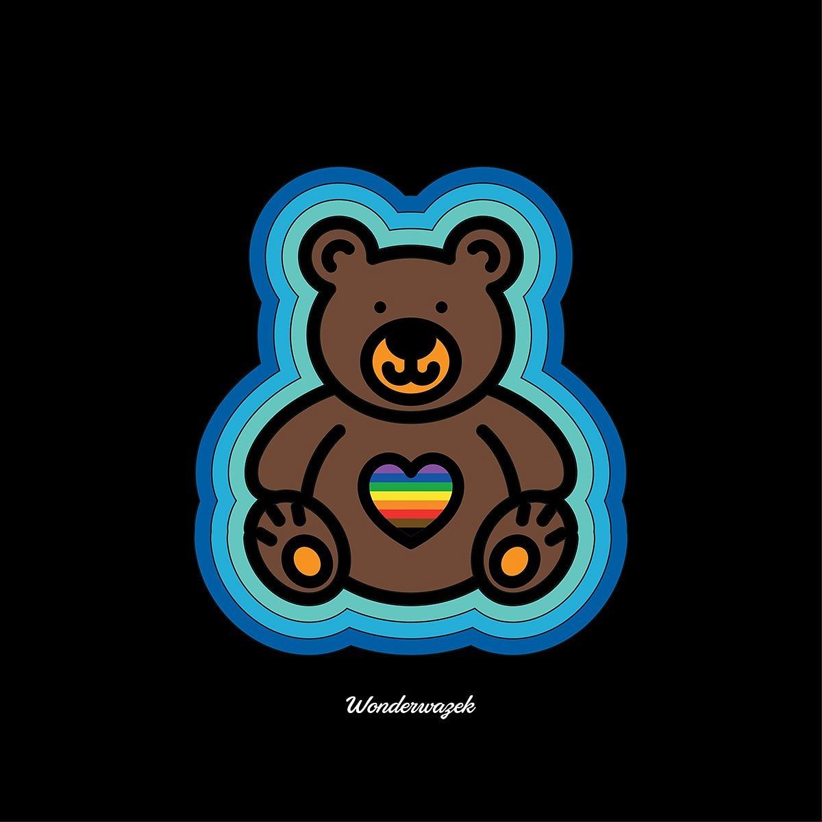 Kissen • Diversität 🌈 Teddy mit Herz – Regenbogen, blau, schwarz - Wonderwazek
