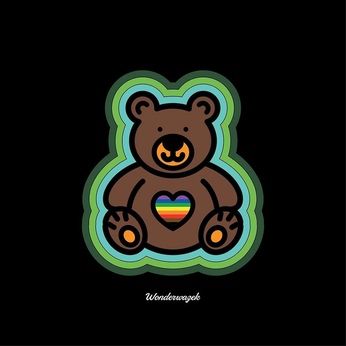 Kissen • Diversität 🌈 Teddy mit Herz – Regenbogen, grün, schwarz - Wonderwazek