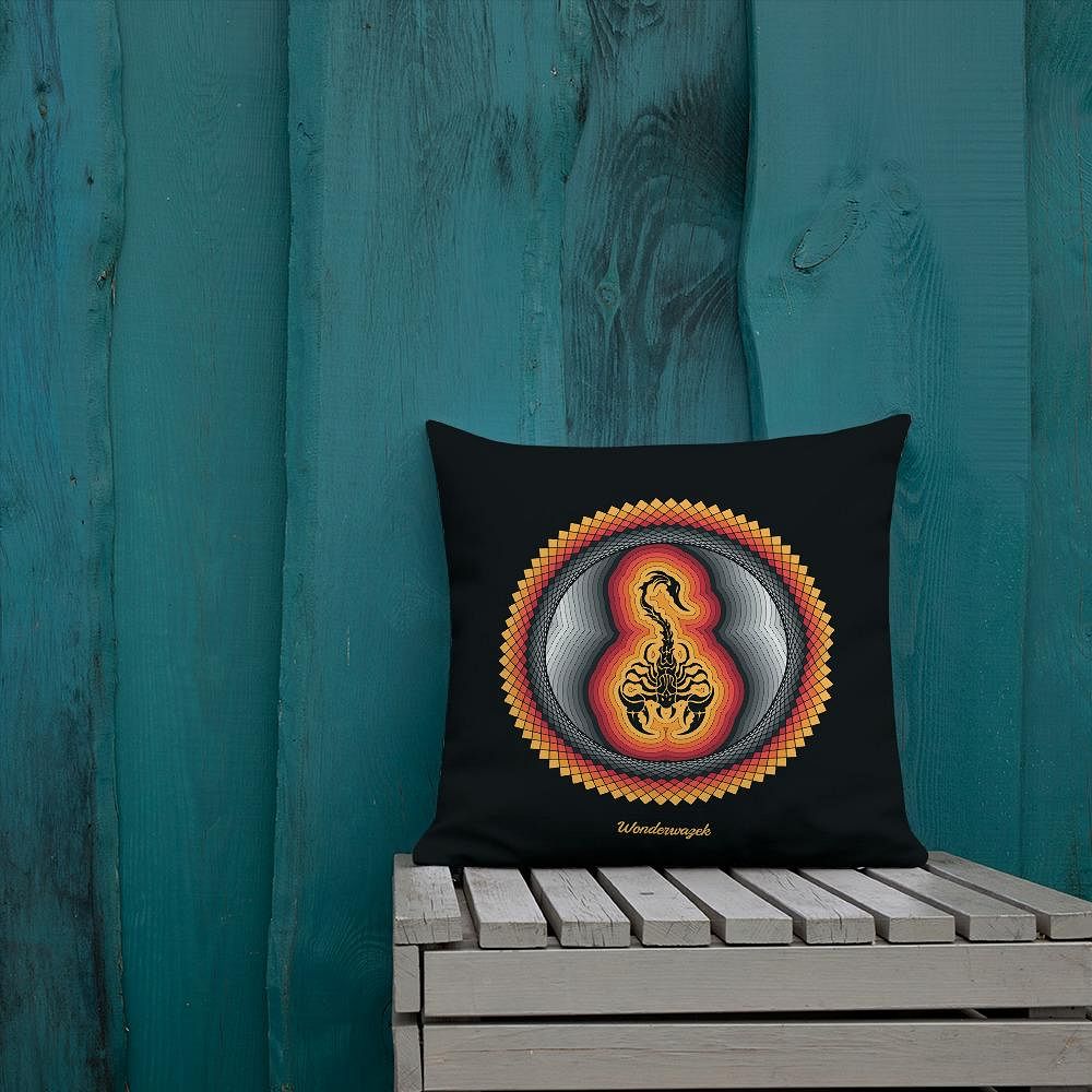 Kissen • Tribal Skorpion – grau, orange, schwarz - Wonderwazek