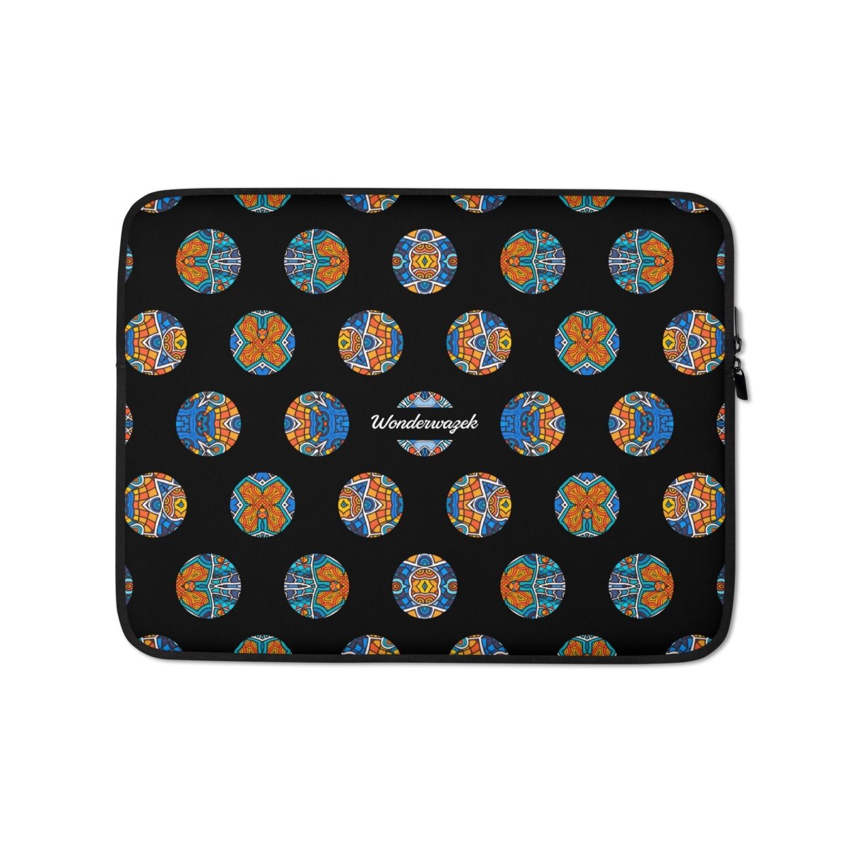 Laptoptasche • Blankas Blumen – Punkte, blau, orange, schwarz - Wonderwazek