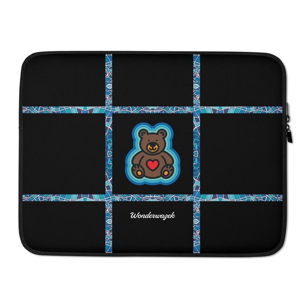 Laptoptasche • dezente Akzente, Teddy mit Herz – blau, schwarz - Wonderwazek