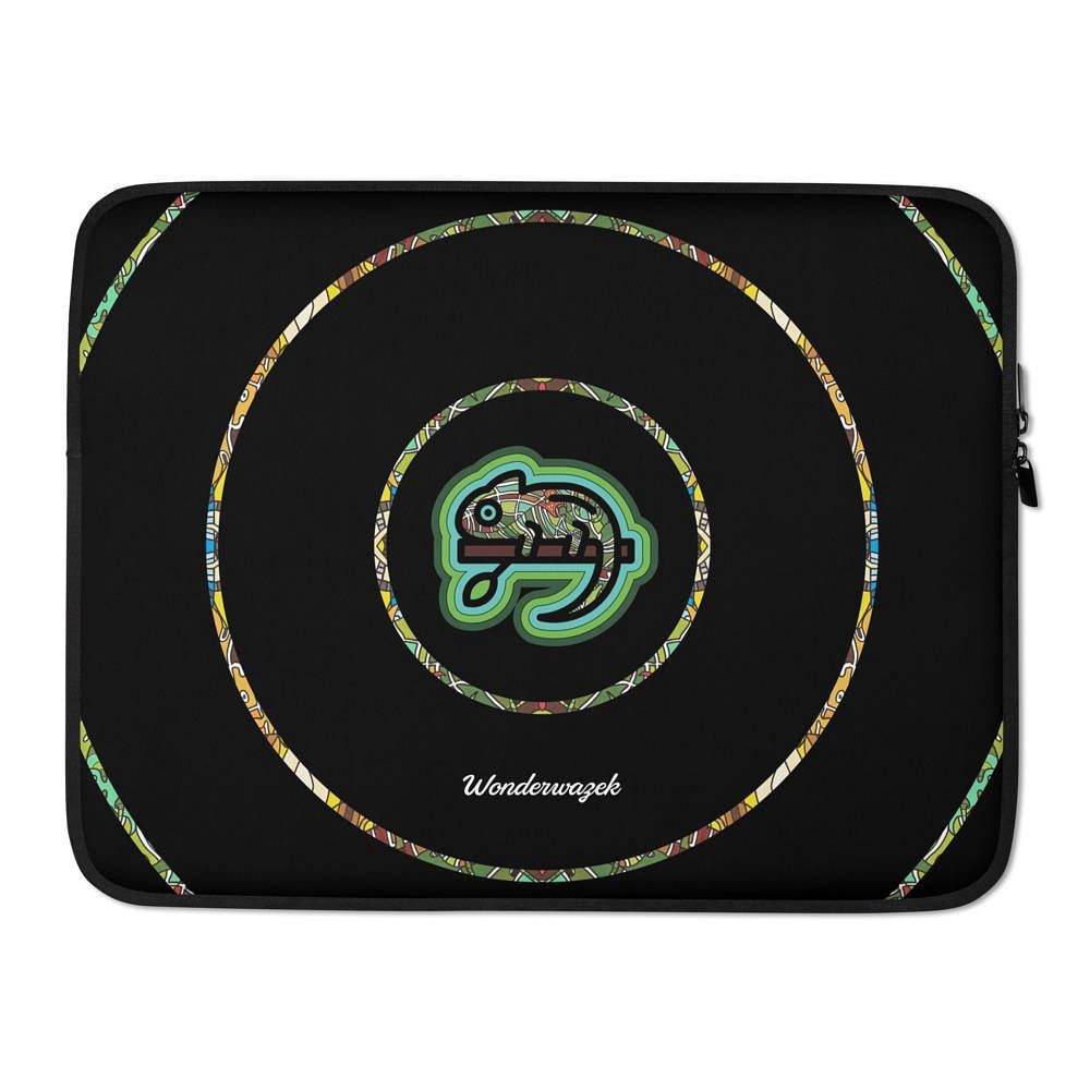 Laptoptasche • dezente Kreise, Chamäleon – grün, schwarz - Wonderwazek