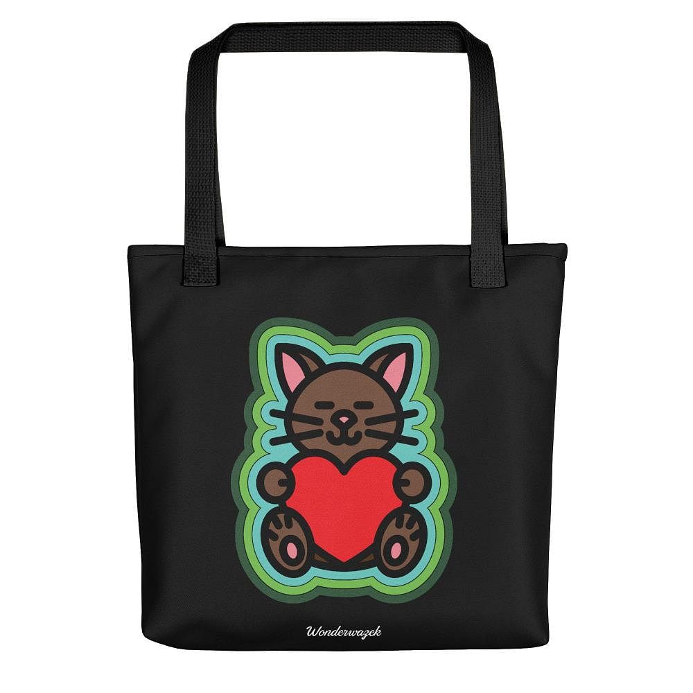 Einkaufstasche • Katze mit Herz – grün, schwarz - Wonderwazek