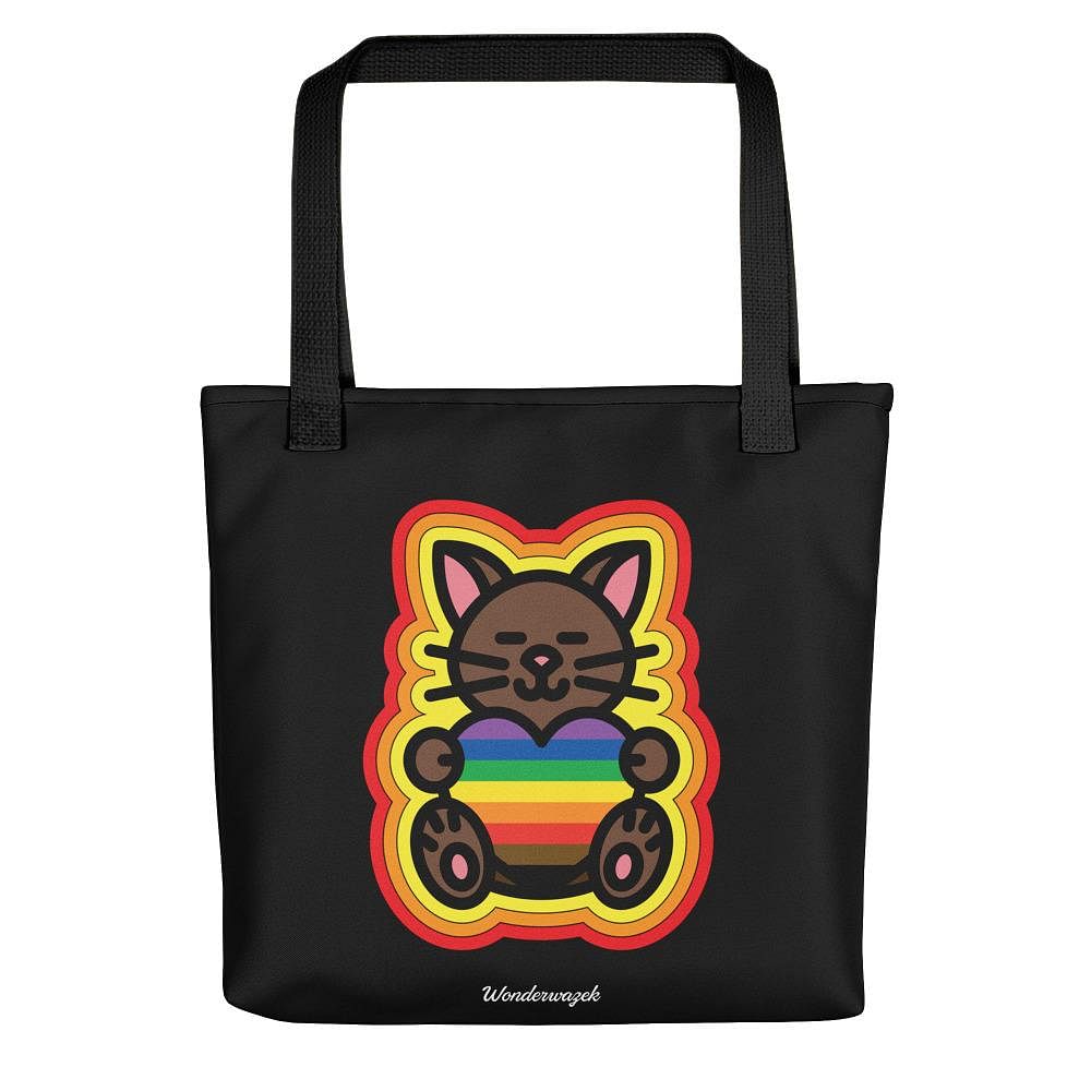 Einkaufstasche • Diversität 🌈 Katze mit Herz – Regenbogen, gelb, orange, rot, schwarz - Wonderwazek