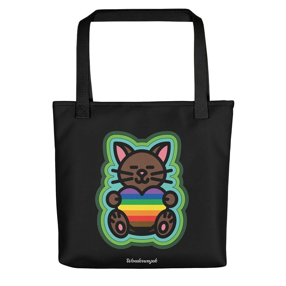 Einkaufstasche • Diversität 🌈 Katze mit Herz – Regenbogen, grün, schwarz - Wonderwazek
