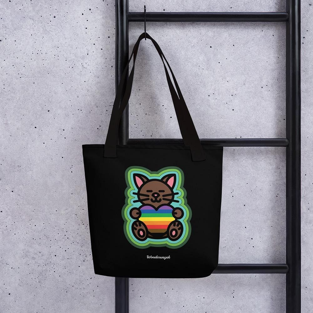 Einkaufstasche • Diversität 🌈 Katze mit Herz – Regenbogen, grün, schwarz - Wonderwazek