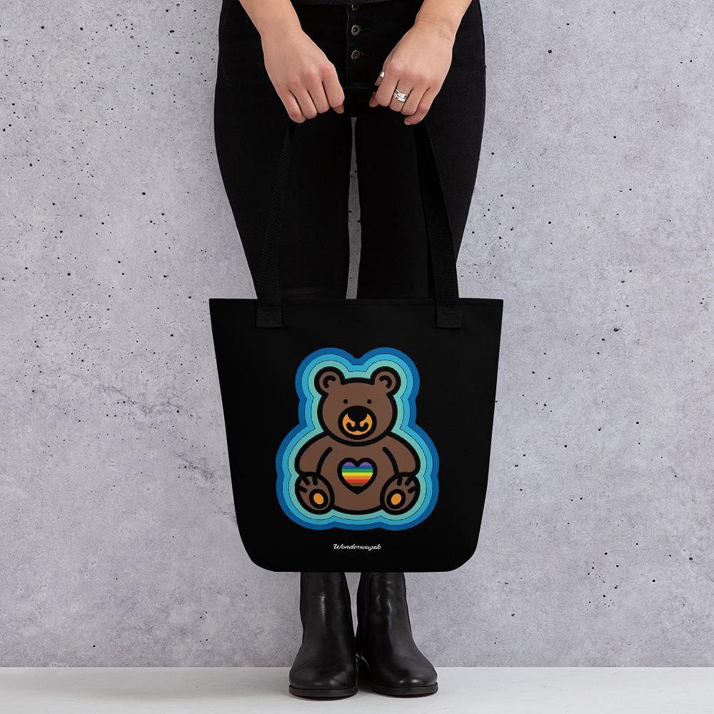 Einkaufstasche • Diversität 🌈 Teddy mit Herz – Regenbogen, blau, schwarz - Wonderwazek