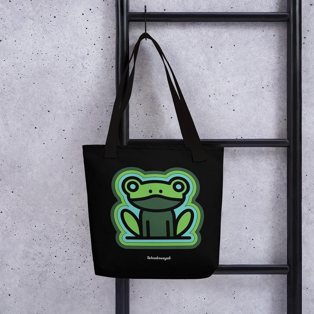 Einkaufstasche • frecher Frosch – grün, schwarz - Wonderwazek