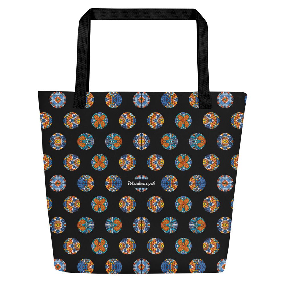 Strandtasche • Blankas Blumen – Punkte, blau, orange, schwarz - Wonderwazek