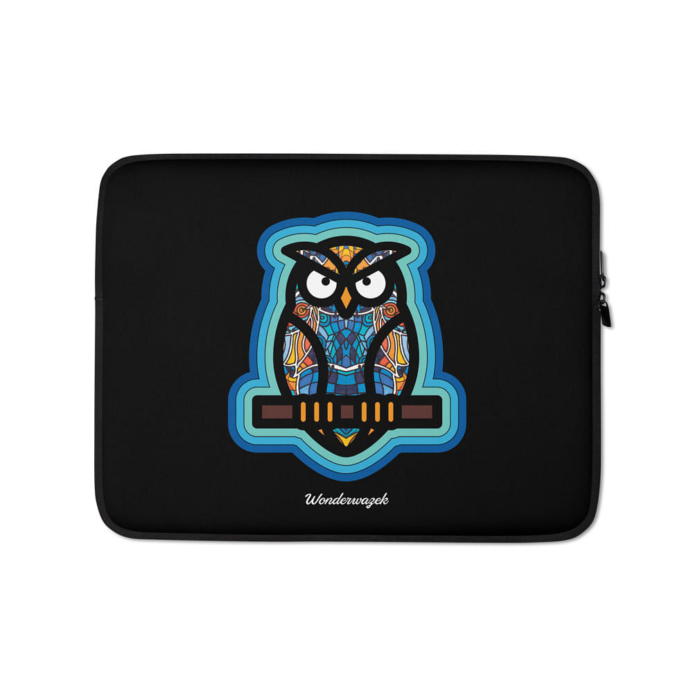 Laptoptasche • weise Eule – blau, schwarz - Wonderwazek