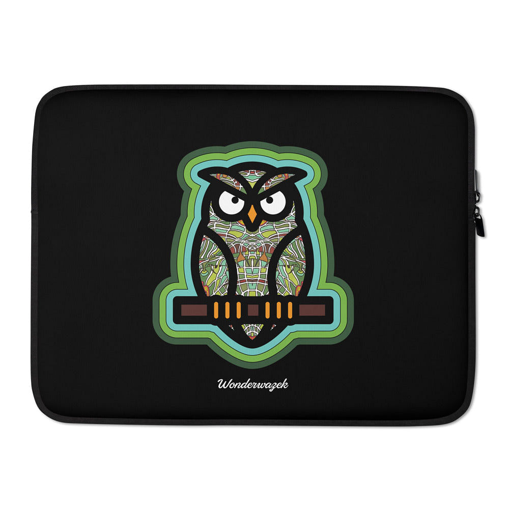 Laptoptasche • weise Eule – grün, schwarz - Wonderwazek