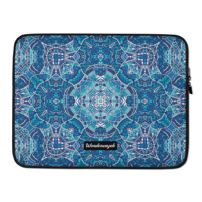 Laptoptasche • Wassergeister – Kaleidoskop, blau, weiß - Wonderwazek