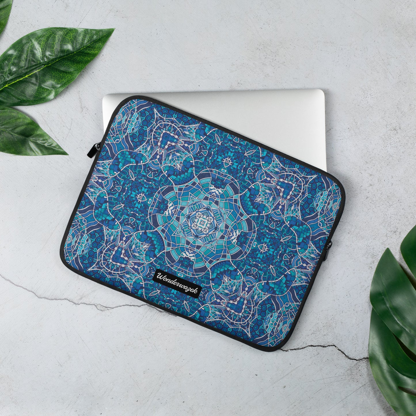 Laptoptasche • Wassergeister – Kaleidoskop, blau, weiß - Wonderwazek