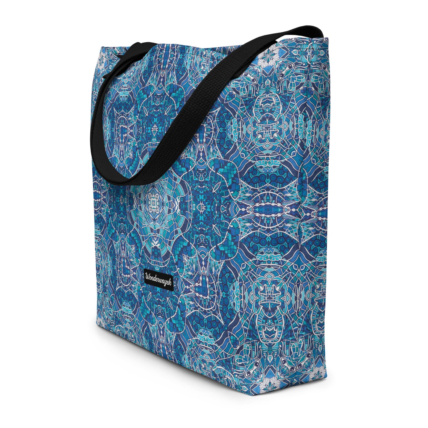 Strandtasche • Wassergeister – Kaleidoskop, blau, weiß - Wonderwazek