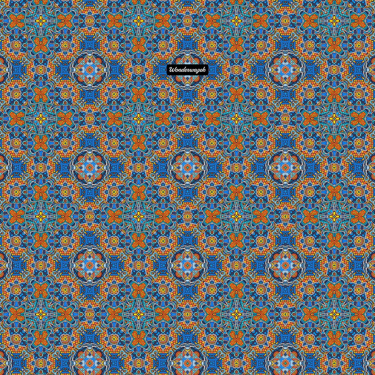 Badetuch • Blankas Blumen – Kaleidoskop 1, blau, orange - Wonderwazek