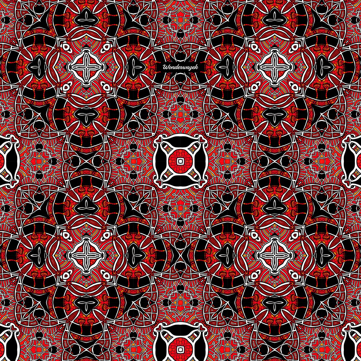 Badetuch • Zirkus – Kaleidoskop 1, rot, schwarz, weiß - Wonderwazek
