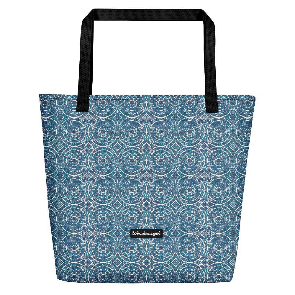 Strandtasche • Kreiswelle – Variation 3, blau, weiß - Wonderwazek