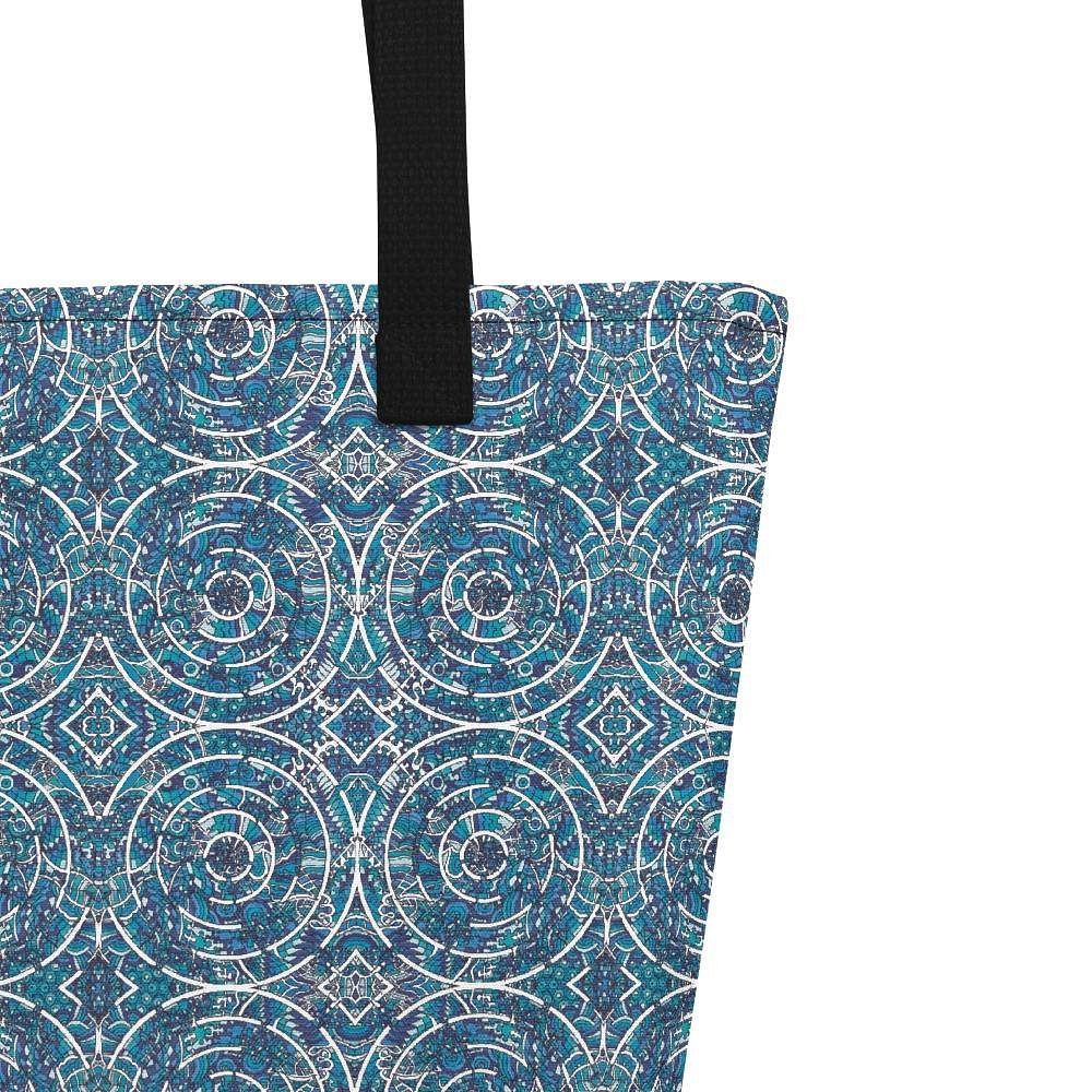 Strandtasche • Kreiswelle – Variation 3, blau, weiß - Wonderwazek