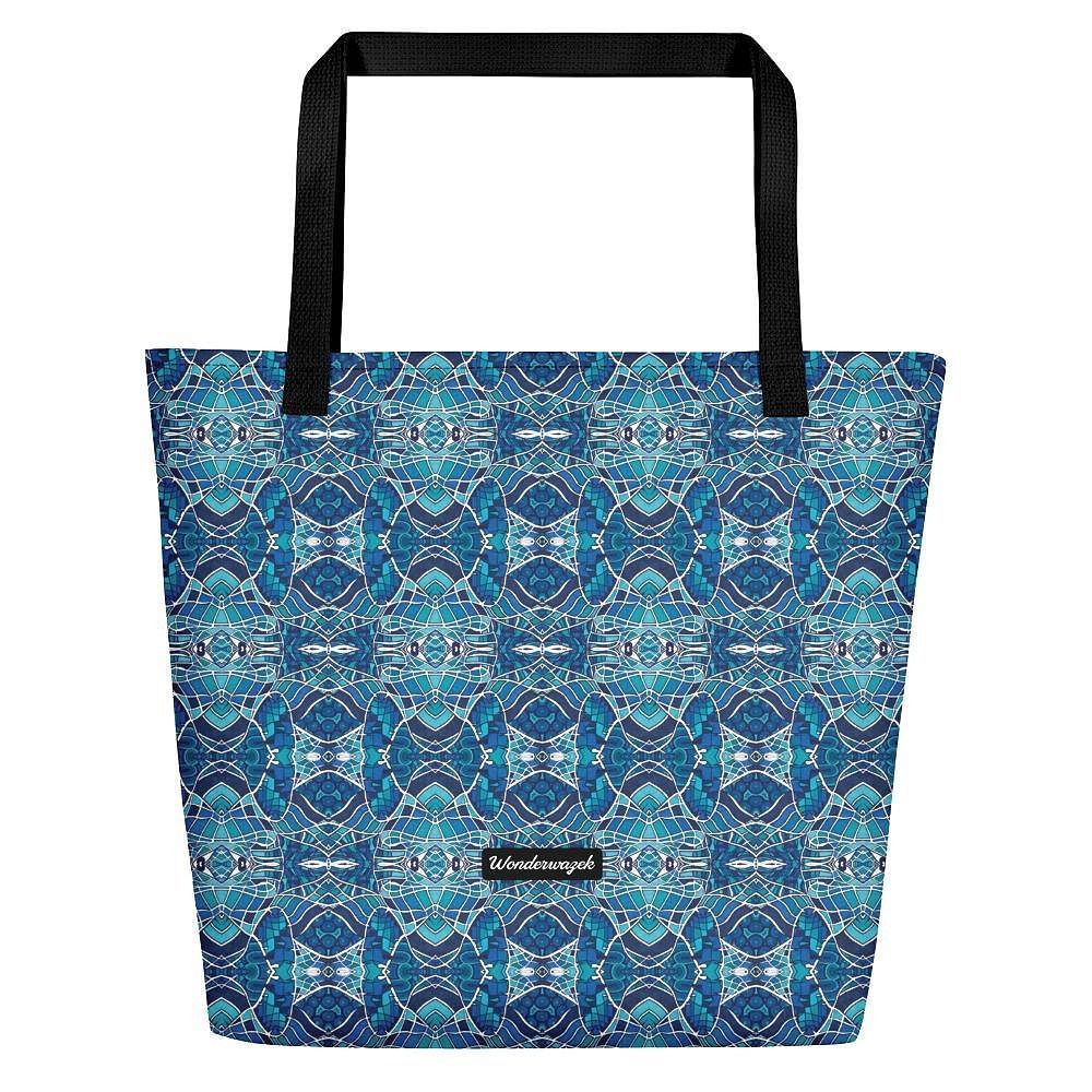 Strandtasche • Wassergeister – Variation 1, blau, weiß - Wonderwazek