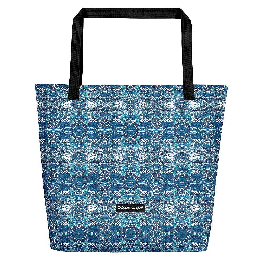 Strandtasche • Wassergeister – Variation 2, blau, weiß - Wonderwazek
