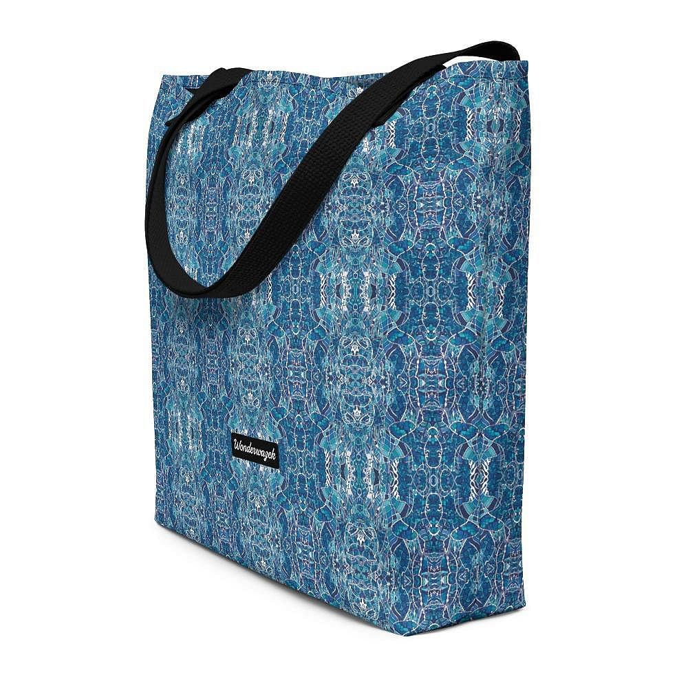 Strandtasche • Wassergeister – Variation 3, blau, weiß - Wonderwazek