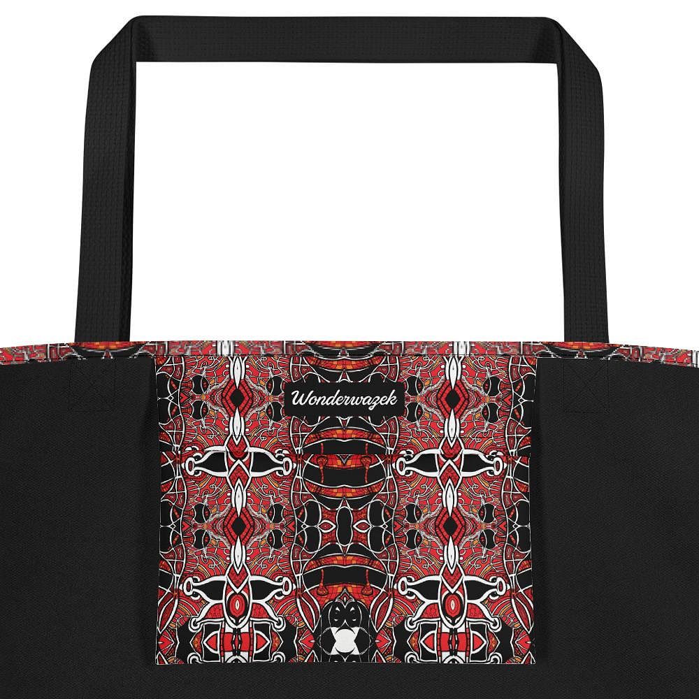 Strandtasche • Zirkus – Variation 2, rot, schwarz, weiß - Wonderwazek