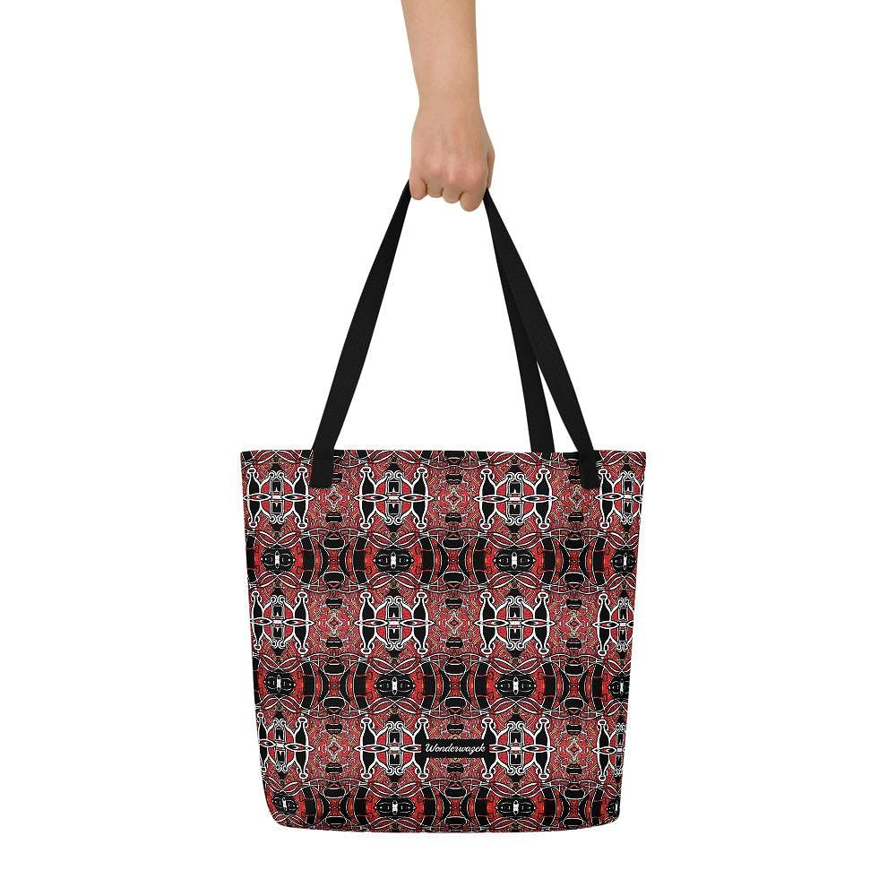 Strandtasche • Zirkus – Variation 3, rot, schwarz, weiß - Wonderwazek