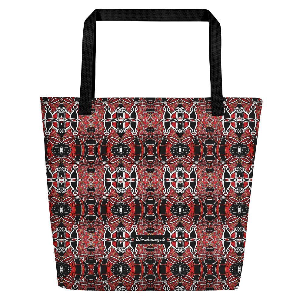 Strandtasche • Zirkus – Variation 3, rot, schwarz, weiß - Wonderwazek