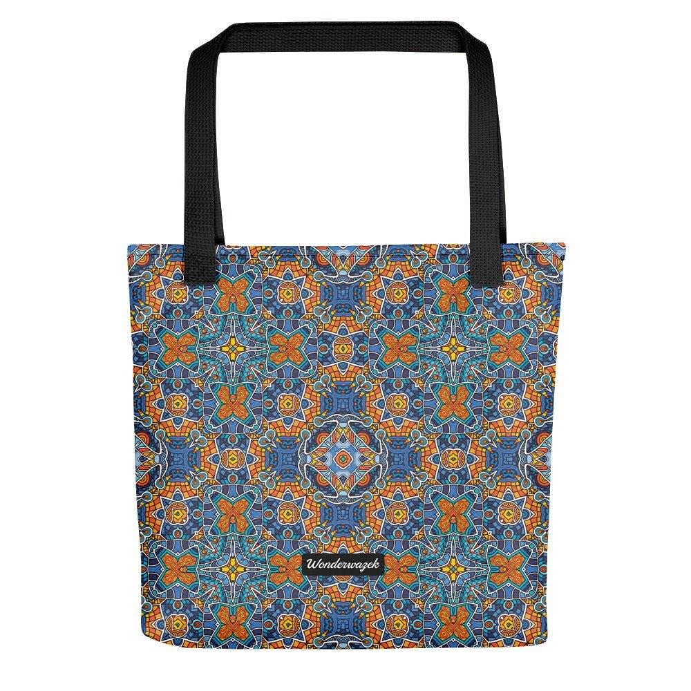 Einkaufstasche • Blankas Blumen – Kaleidoskop 1, blau, orange - Wonderwazek