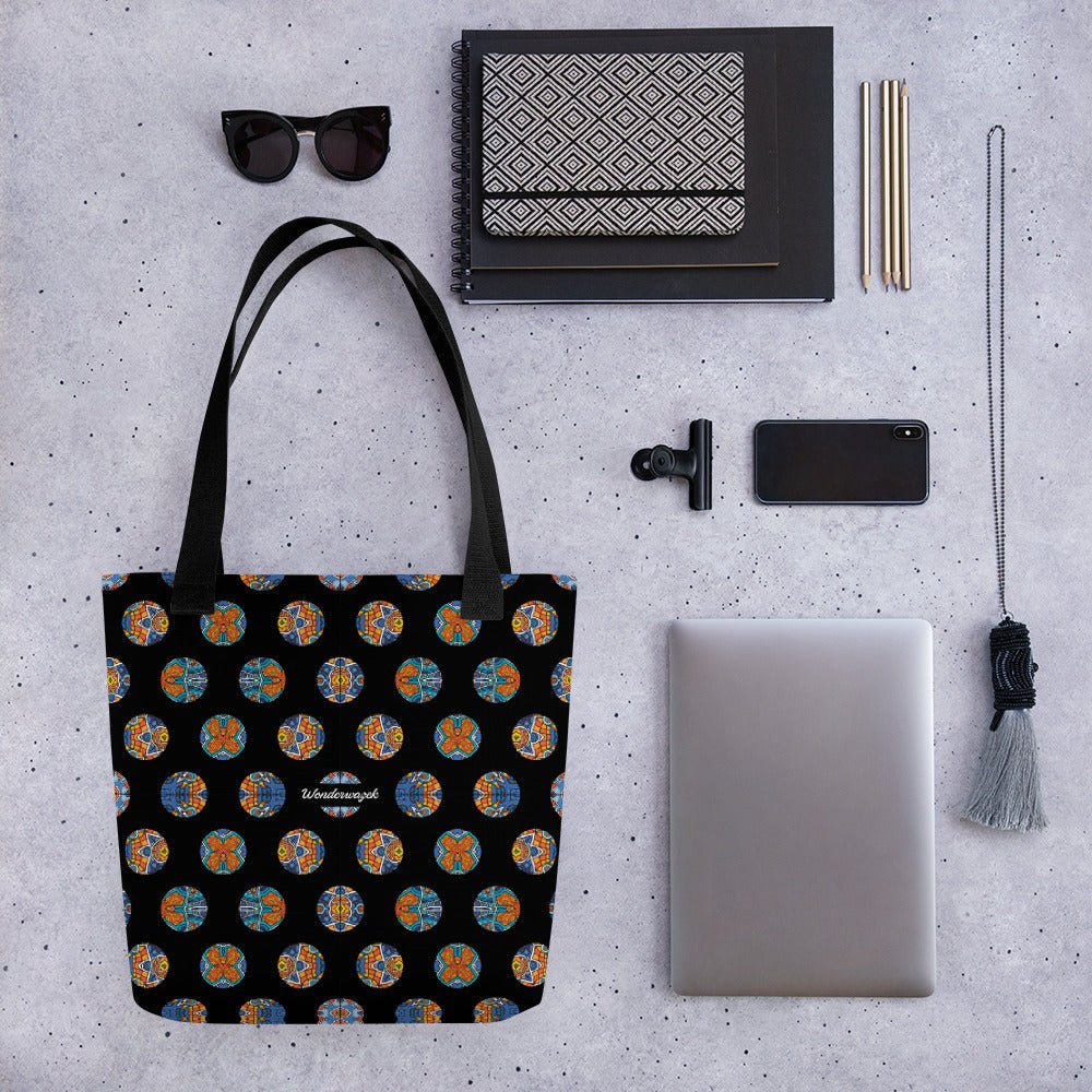 Einkaufstasche • Blankas Blumen – Punkte, blau, orange, schwarz - Wonderwazek
