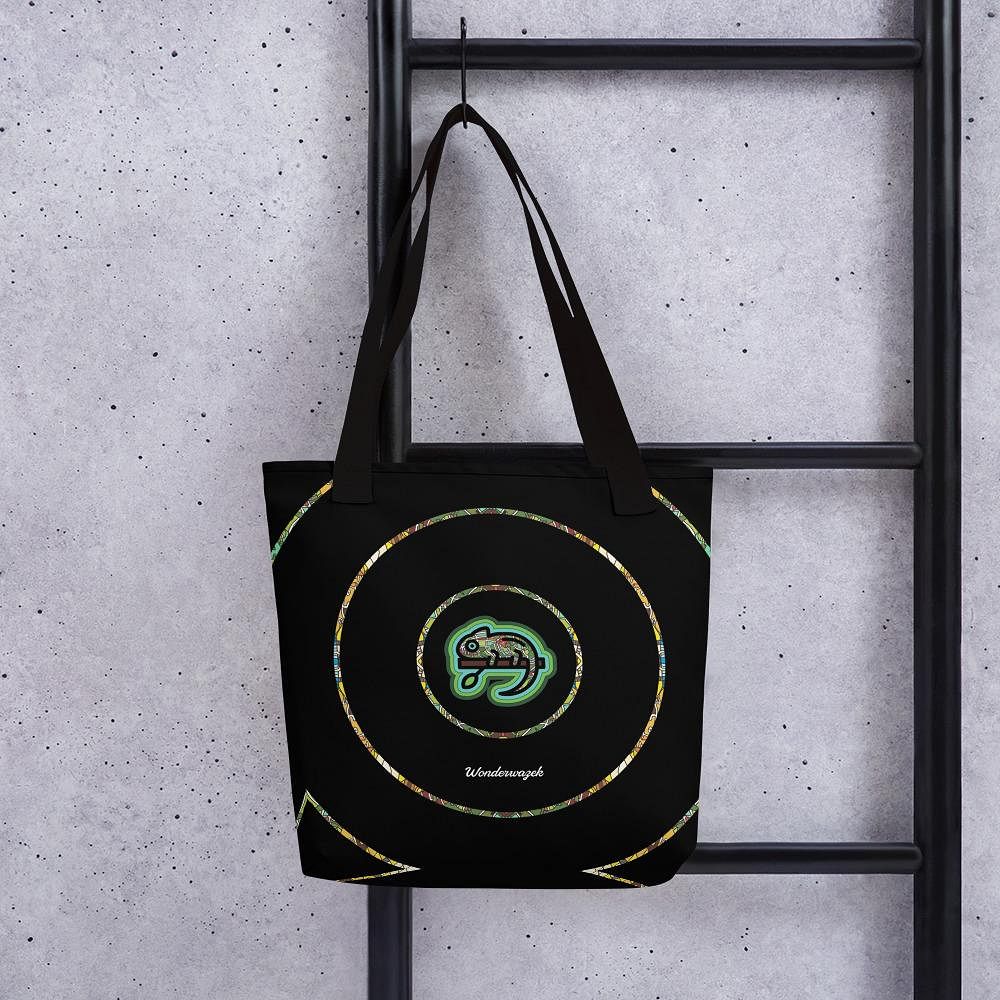 Einkaufstasche • dezente Kreise, Chamäleon – grün, schwarz - Wonderwazek