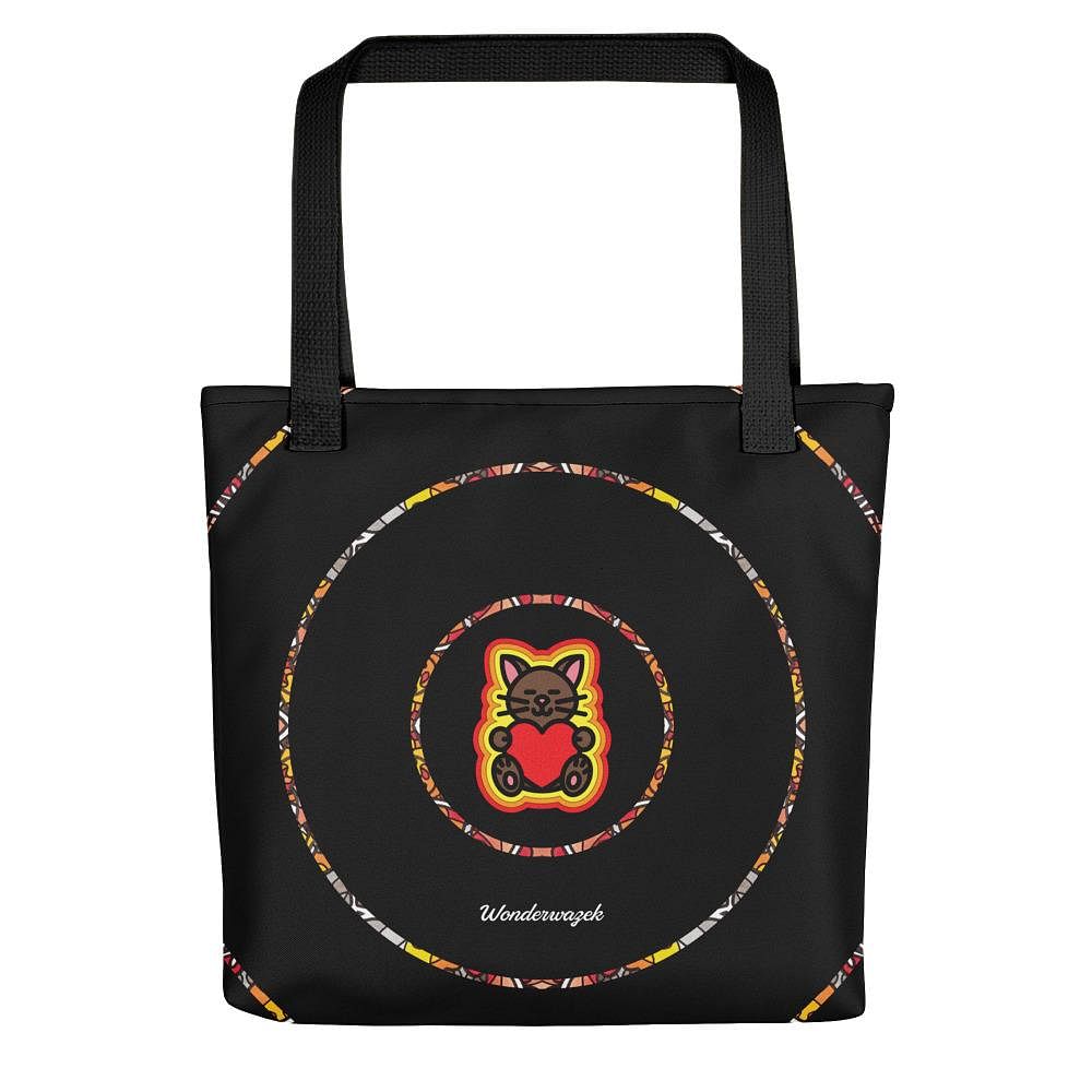 Einkaufstasche • dezente Kreise, Katze mit Herz – orange, schwarz - Wonderwazek