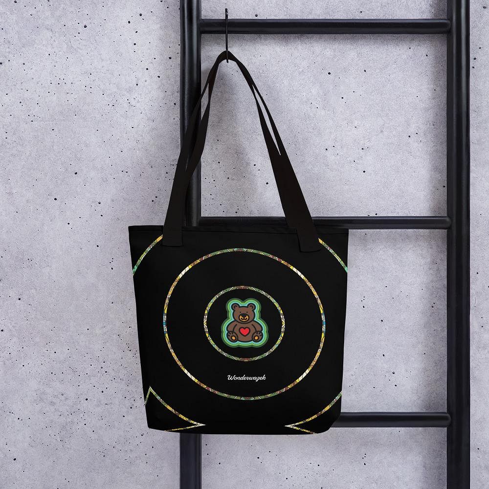 Einkaufstasche • dezente Kreise, Teddy mit Herz – grün, schwarz - Wonderwazek
