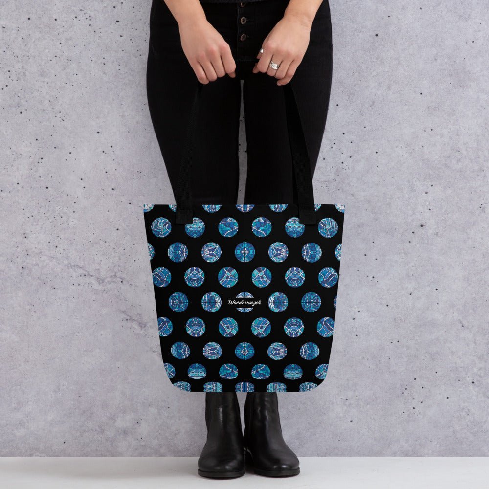 Einkaufstasche • Wassergeister – Punkte, blau, schwarz, weiß - Wonderwazek