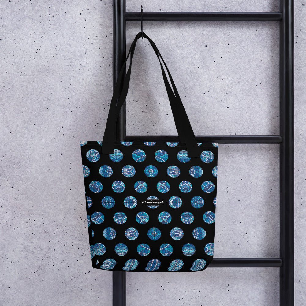 Einkaufstasche • Wassergeister – Punkte, blau, schwarz, weiß - Wonderwazek