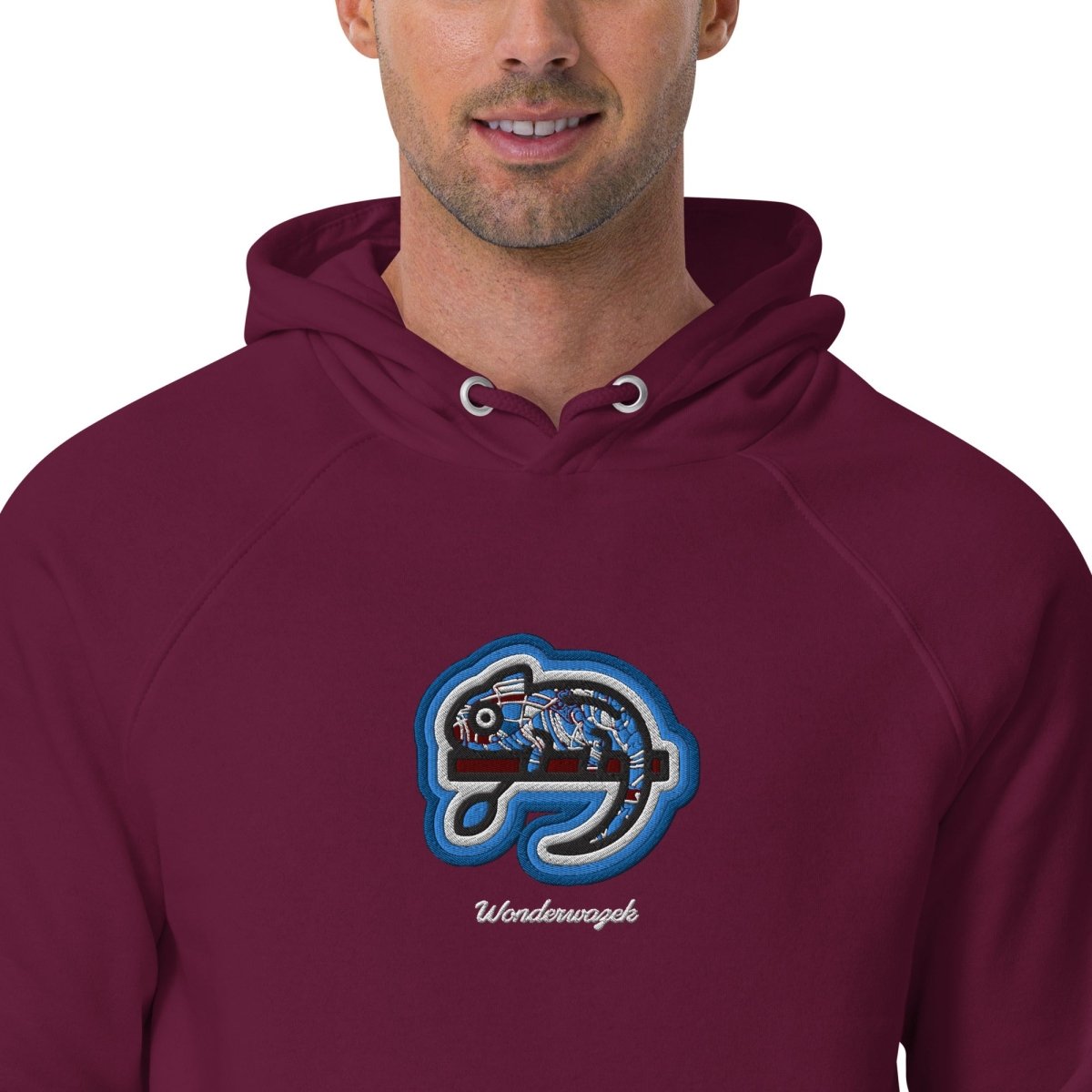 Hoodie Bordeaux • kunterbuntes Chamäleon – Stick GROSS, Blau - Wonderwazek