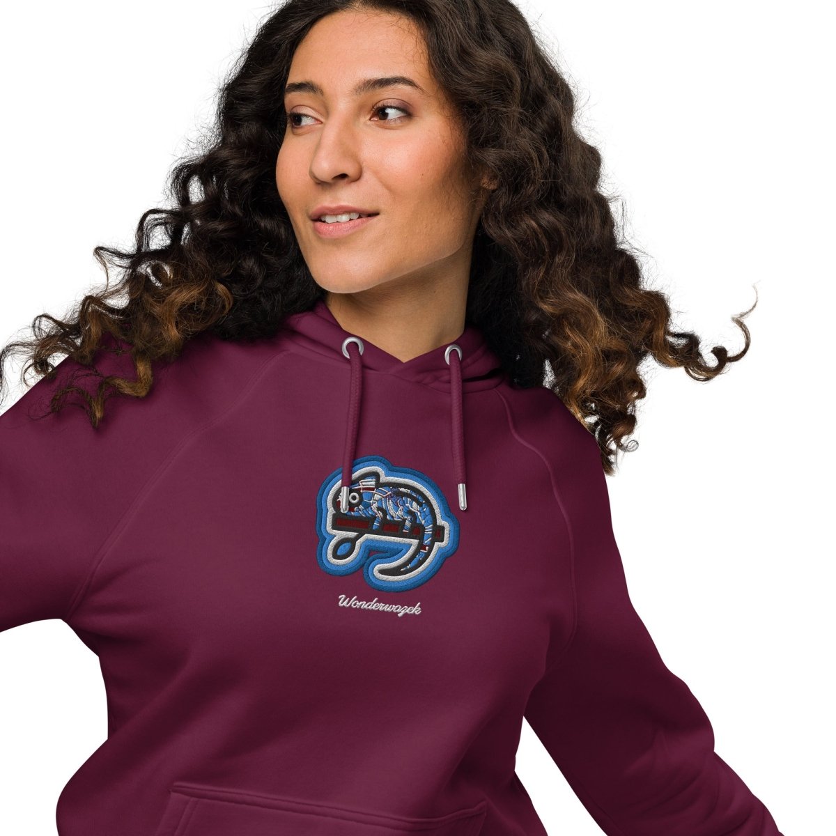 Hoodie Bordeaux • kunterbuntes Chamäleon – Stick GROSS, Blau - Wonderwazek