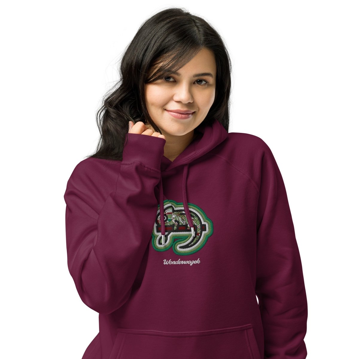 Hoodie Bordeaux • kunterbuntes Chamäleon – Stick GROSS, Grün - Wonderwazek