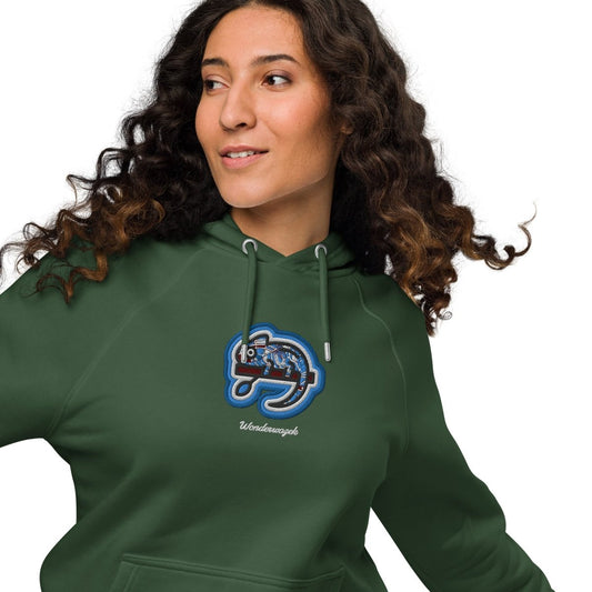 Hoodie Dunkelgrün • kunterbuntes Chamäleon – Stick GROSS, Blau - Wonderwazek