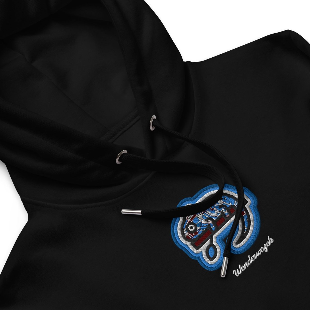 Hoodie Schwarz • kunterbuntes Chamäleon – Stick GROSS, Blau - Wonderwazek