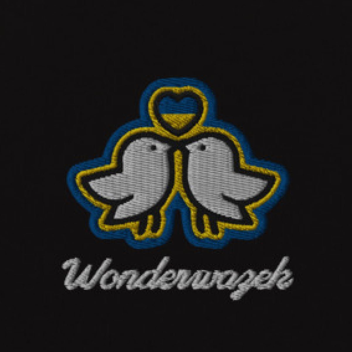 Hoodie • Taubenpaar – bestickt, blau, gelb - Wonderwazek