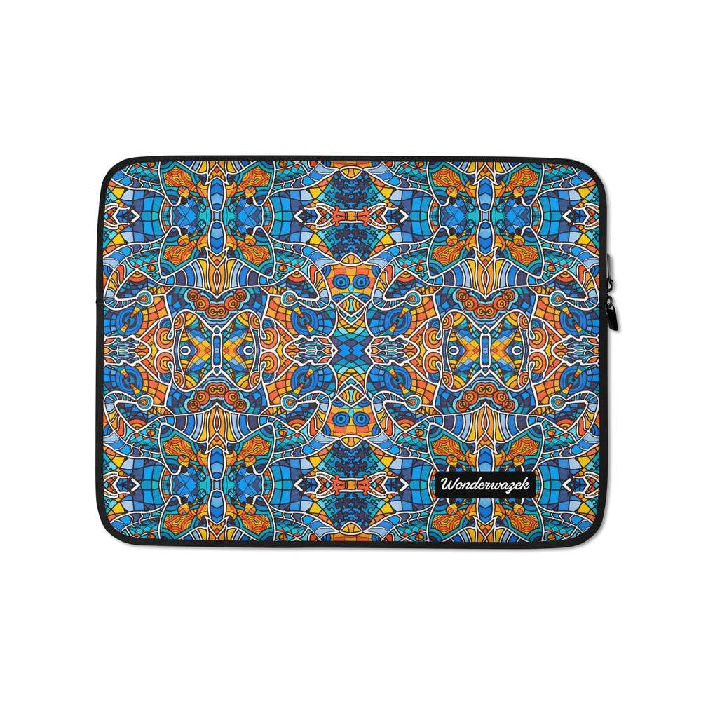 Laptophülle • Blankas Blumen – Variation 1, blau, gelb, orange - Wonderwazek