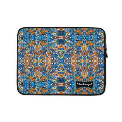 Laptophülle • Blankas Blumen – Variation 1, blau, gelb, orange - Wonderwazek