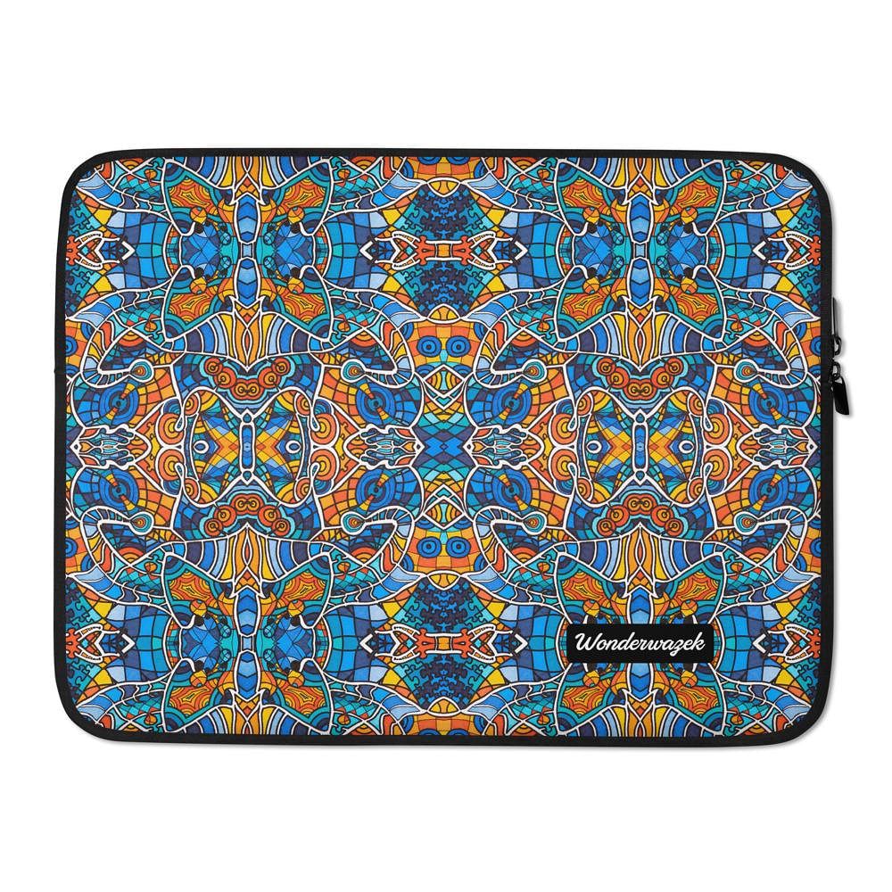 Laptophülle • Blankas Blumen – Variation 1, blau, gelb, orange - Wonderwazek